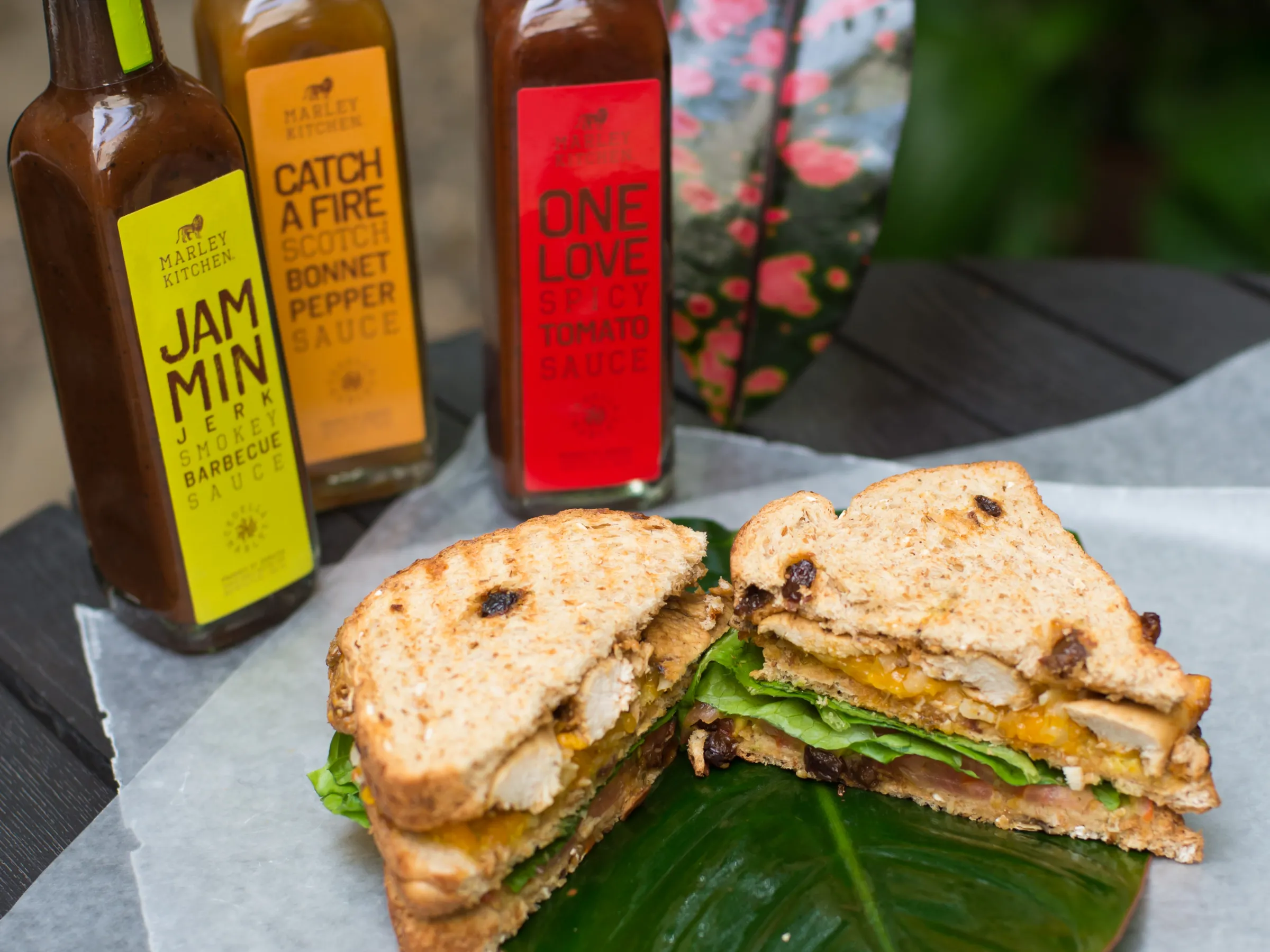 A chicken & cheese sandwich at the One Love Cafe