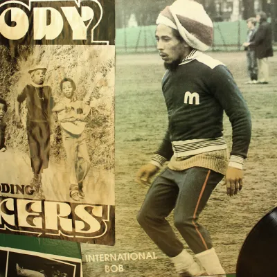 Posters of Bob Marley and other musicians at Tuff Gong