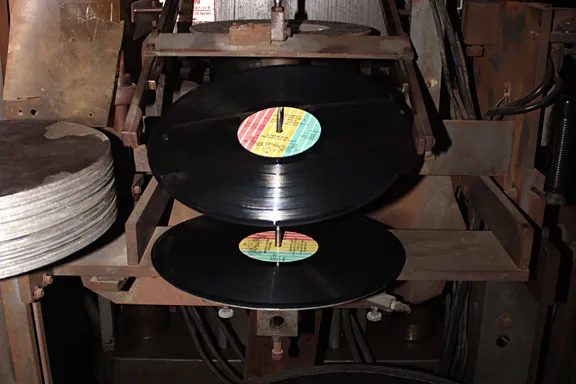 A machine making vinyl records at Tuff Gong